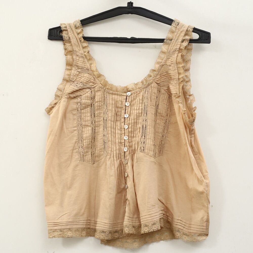 By Anthropologie 100% Cotton Lace Ruffle Tank Top Buttondown Sleeveless S 291387 - Picture 5 of 10